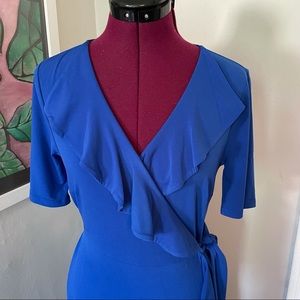 Faux wrap dress NWOT in brilliant blue